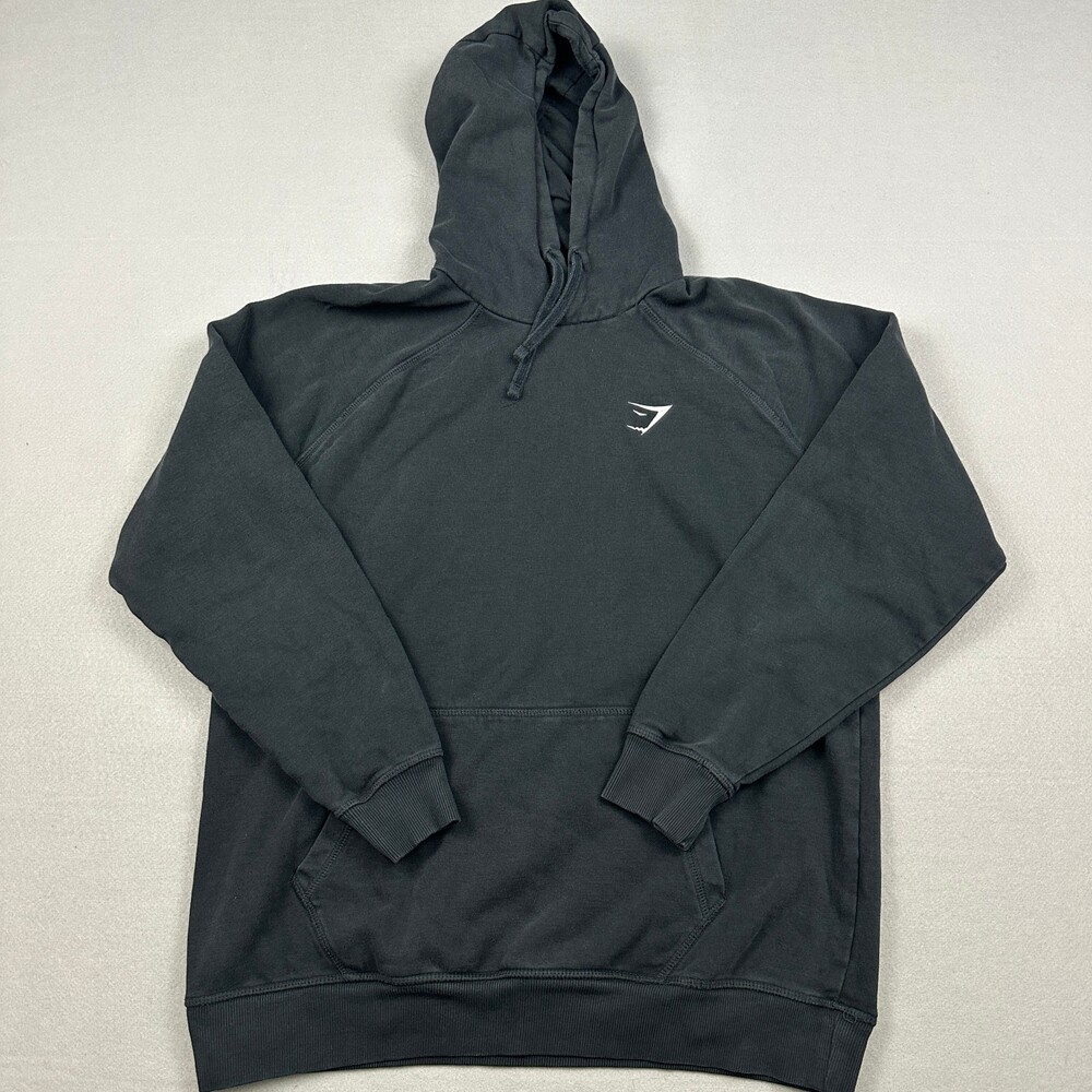 Gymshark Hoodie Men Large Black Solid Essentials Pullover Sweatshirt Logo Gym